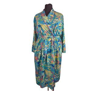 Alexander Del Rossa Women's Robe Size 3X Midi Tropical Long Sleeve